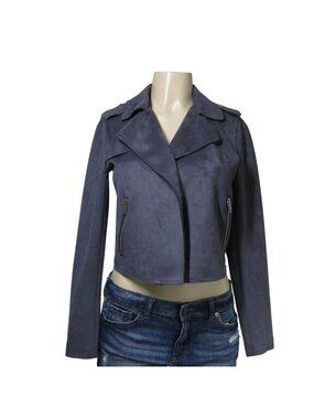 BY ANTHROPOLOGIE Faux Suede Moto Expressway Biker Crop Jacket Boho Open Front S